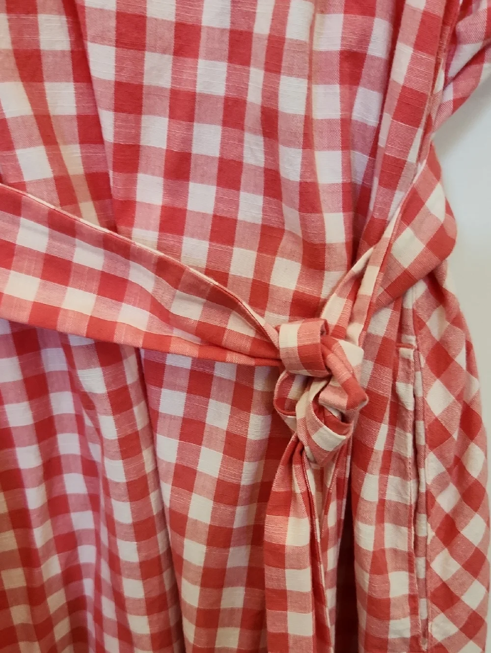 L/XL Pehr 100% Cotton Red And White Gingham Dress With Tie - Picture 6 of 6